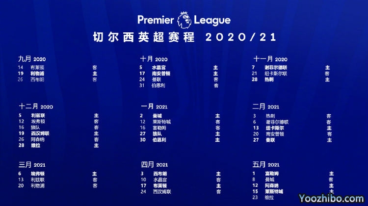 20/21赛季<a href=/zuqiuyouguan/chelsea/ target=_blank class=infotextkey>切尔西</a>赛程表出炉